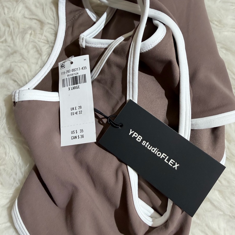 NWT Abercrombie & Fitch XL YPB Studio Flex Sports Bra Brown White Workout - Picture 6 of 6